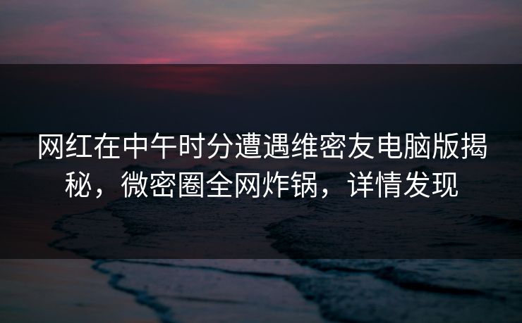 网红在中午时分遭遇维密友电脑版揭秘，微密圈全网炸锅，详情发现